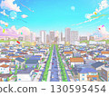 住宅區CG柔和色彩的城市街道背景流行 130595454