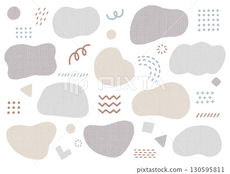 Hand drawn, fabric textured abstract shapes and decorative elements set. Neutral colors. 130595811