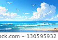 Blue sky, sea and flocks of birds flying Blue sky, sea and flocks of birds flying 130595932