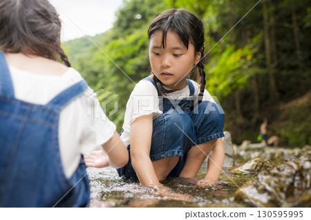 Sisters enjoying a summer vacation in the river Sisters enjoying a summer vacation in the river 130595995