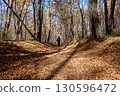 Stroll along mountain paths covered with fallen leaves 130596472