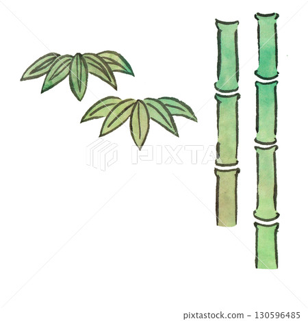 用毛筆和墨水繪製的竹子插圖 130596485