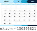 August 2026, planner monthly design. Calendar 2026, Week Starts Sunday, One Page. Design Planner Template. Print. 130596821
