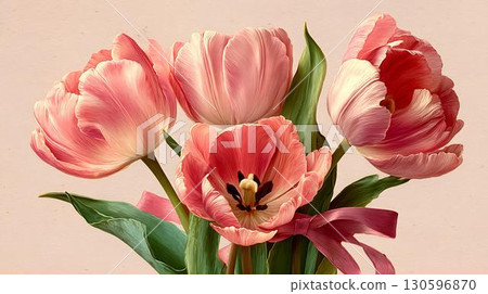 pink tulips on a pink background 130596870
