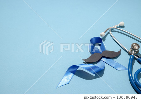 Prostate cancer awareness with blue ribbon and stethoscope 130596945