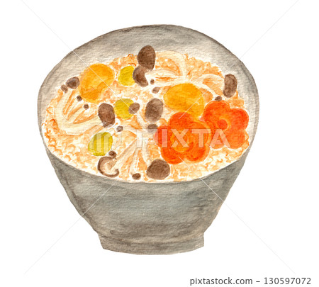 手繪水彩插圖的秋季調味飯 130597072