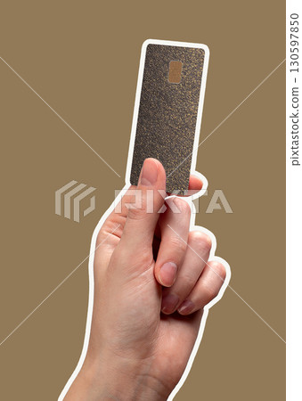 Bankcard in hand with chip showcases modern commerce tools, safe money handling, and effective 130597850