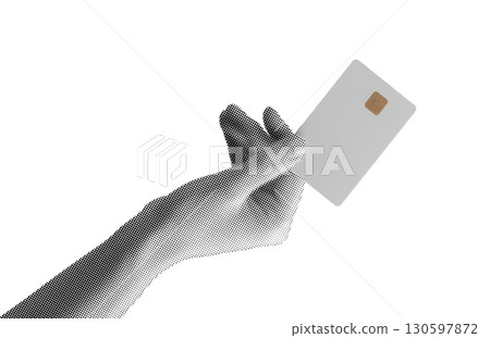 Card in hand for payment. Female owner holding plastic bankcard with chip, grip on money transfer, 130597872