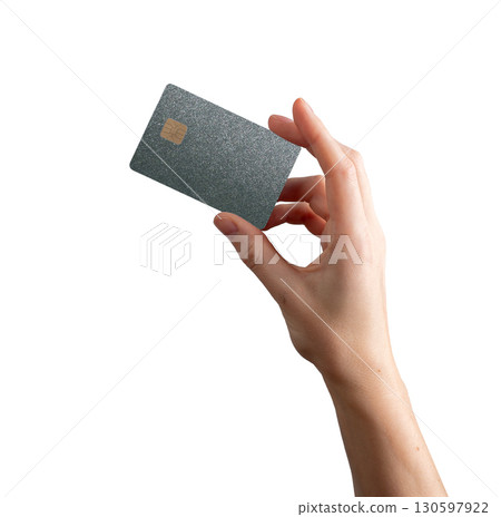 Cardholder finger holding plastic, cashback and transfer moment, salary, wage, security, fund, 130597922