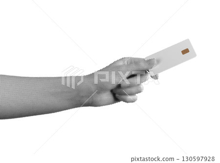 Cashless concept. Card in grip, finger hold, chip highlighted, salary transfer, commerce, revenue, Cashless concept. Card in grip, finger hold, chip highlighted, salary transfer, commerce, revenue, 130597928