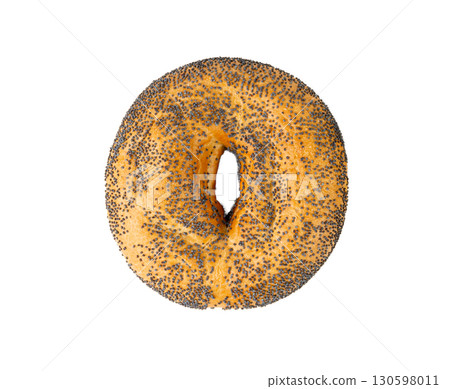 Poppy Seed Bagel Isolated, One Round Bread Bun, Poppyseed Wheat Bakery for Breakfast 130598011