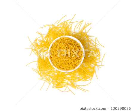 Raw vermicelli, gold soup pasta, small scattered homemade noodles, thin macaroni 130598086
