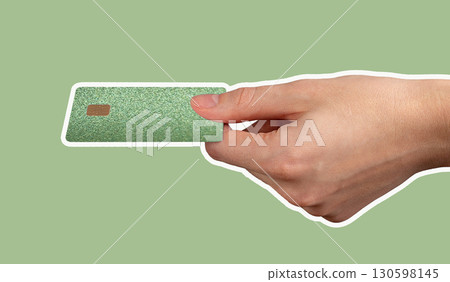 Female hand gripping credit card demonstrates easy access to funds, secure salary transfers, and 130598145