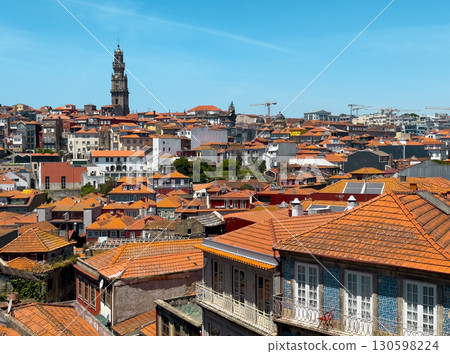 Porto panoramic cityscape view, Clerigos bell tower landmark, historic European downtown, dense Porto panoramic cityscape view, Clerigos bell tower landmark, historic European downtown, dense 130598224