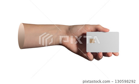 Hand carefully presenting smart card with microchip, isolated on plain white background.. Hand carefully presenting smart card with microchip, isolated on plain white background.. 130598292