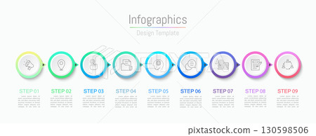 Infographic 9 options design elements for your business data. Vector Illustration. 130598506