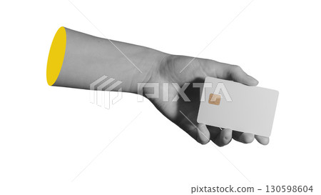 Isolated human fingers offering a blank chip card, payment technology concept.. 130598604
