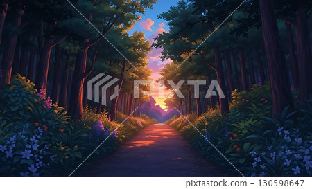 從森林裡看的日落 130598647