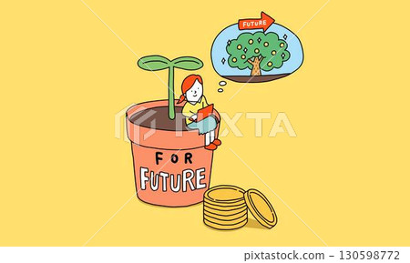 Illustration of a person managing assets for the future Illustration of a person managing assets for the future 130598772