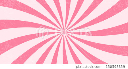 Candy background with pattern of swirl pink vortex. Strawberry twirl vector texture. Sweet marshmallow radial rays. Cartoon cute summer poster illustration. 130598839