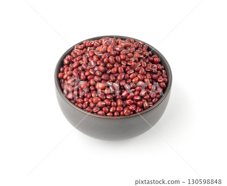 Red adzuki beans isolated, raw azuki bean pile, Vigna angularis legume seeds, dry red mung bean 130598848