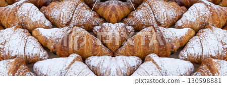 Mini croissant pattern. French puff pastries, chocolat bakery 130598881