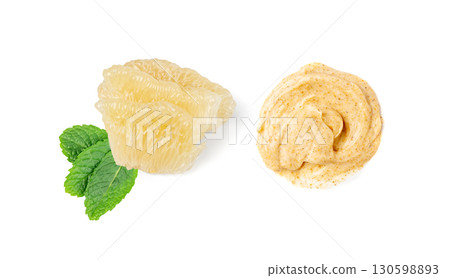 Yellow pomelo body scrub texture smear isolated 130598893