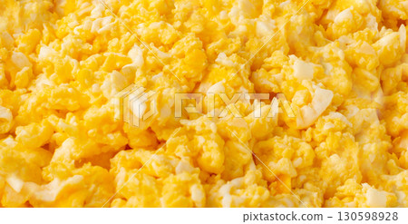 Scrambled eggs pattern, omelet wallpaper. Breakfast fried eggs stirred or beaten together Scrambled eggs pattern, omelet wallpaper. Breakfast fried eggs stirred or beaten together 130598928