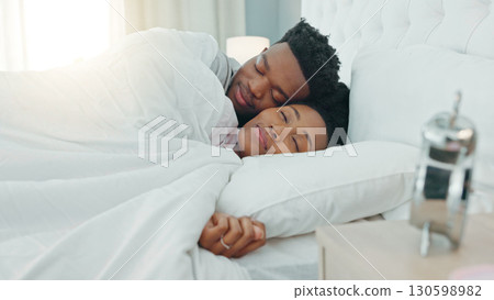 Home bedroom, tired black couple and sleep together for morning wellness, care and relax for love support, rest or dream. Fatigue, apartment bed or African woman, cozy man or marriage people sleeping Home bedroom, tired black couple and sleep together for morning wellness, care and relax for love support, rest or dream. Fatigue, apartment bed or African woman, cozy man or marriage people sleeping 130598982