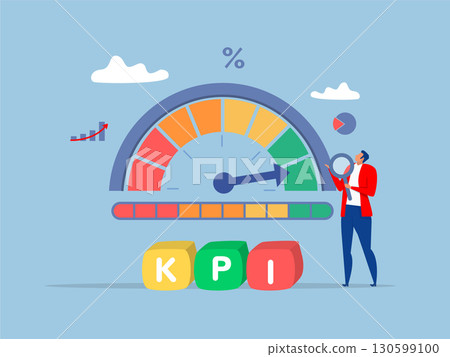 Result evaluation,businessman magnify benchmark metric graph scale.Benchmark performance or KPI key performance indicator vector Result evaluation,businessman magnify benchmark metric graph scale.Benchmark performance or KPI key performance indicator vector 130599100