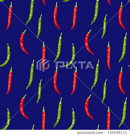 青辣椒和紅辣椒的無縫圖案。手繪水彩插圖蔬菜和調味品的背景材料。 130599113