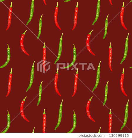 青辣椒和紅辣椒的無縫圖案。手繪水彩插圖蔬菜和調味品的背景材料。 130599115