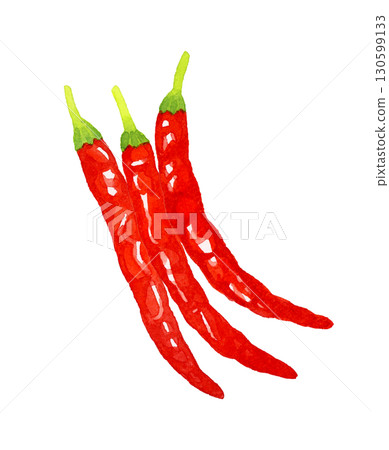 一組紅辣椒-蔬菜和調味品的手繪水彩插圖 130599133