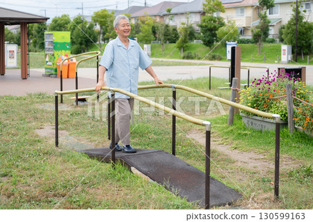 Senior men exercising in the park Senior men exercising in the park 130599163