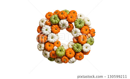 Fall wreath made from assorted pumpkins, created AI, PNG Fall wreath made from assorted pumpkins, created AI, PNG 130599211