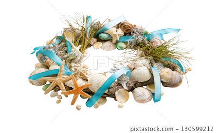 Autumn wreath with Halloween decor, created AI, PNG 130599212