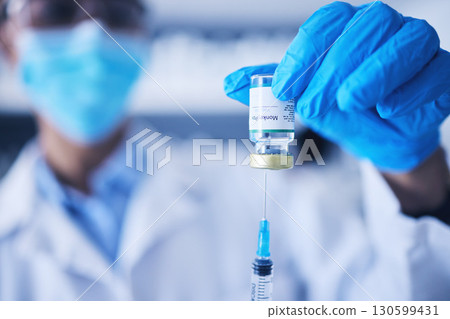 Vaccine, monkeypox and doctor hands with medicine of safety, healthcare or pharmaceutical laboratory. Closeup injection, vaccination and liquid bottle of virus risk, wellness or medical science drugs Vaccine, monkeypox and doctor hands with medicine of safety, healthcare or pharmaceutical laboratory. Closeup injection, vaccination and liquid bottle of virus risk, wellness or medical science drugs 130599431