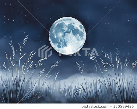 Fantastic full moon night illustration Fantastic full moon night illustration 130599486