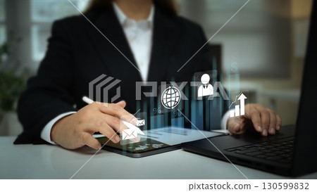 Online communication, networking, and financial growth concept Online communication, networking, and financial growth concept 130599832