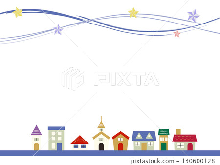 Christmas town and starry sky frame background illustration Christmas town and starry sky frame background illustration 130600128