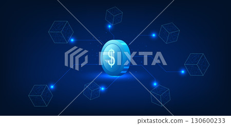 Blockchain technology illustration with digital coins connected to data blocks in a blockchain network, symbolizing cryptocurrency transactions, decentralized finance, and future fintech innovation Blockchain technology illustration with digital coins connected to data blocks in a blockchain network, symbolizing cryptocurrency transactions, decentralized finance, and future fintech innovation 130600233