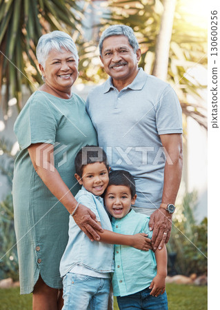 Senior family, children and garden portrait with outdoor wellness, love and hug for summer, holiday and retirement. Grandparents or old people with kids in Mexico with smile on face in nature or park Senior family, children and garden portrait with outdoor wellness, love and hug for summer, holiday and retirement. Grandparents or old people with kids in Mexico with smile on face in nature or park 130600256