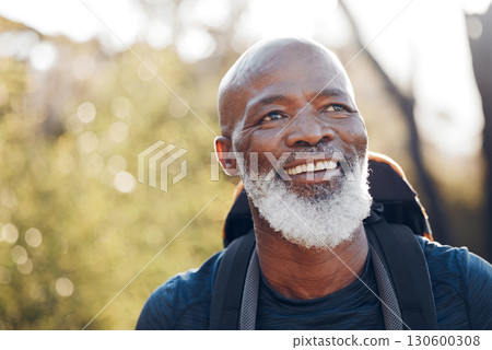 Nature, hiking and senior black man in walking fitness, forest adventure or outdoor travel journey. Elderly hiker person trekking in woods for retirement health, cardio wellness and carbon footprint Nature, hiking and senior black man in walking fitness, forest adventure or outdoor travel journey. Elderly hiker person trekking in woods for retirement health, cardio wellness and carbon footprint 130600308