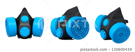 Set of professional respirator gas masks with dual filters on white background with clipping path. Concept of construction tools 130600439