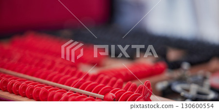 Vision, eye care and trial frame with lens and ophthalmology tools, optometry closeup with prescription and equipment. Healthcare for eyes, health insurance and medical, optometrist store or clinic 130600554