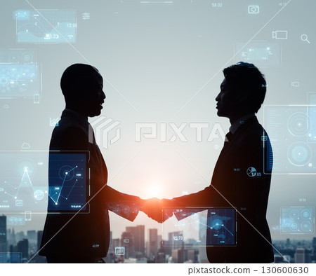 Group of business people shaking hands and digital technology Banner/advertising visual 130600630
