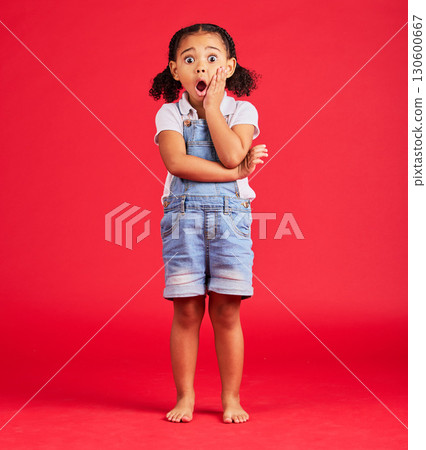 Little girl, portrait or shocked hand on face, isolated or red background and kids gossip, bad news or scary children story. Surprised, anxiety or scared kid in horror facial expression, wow or emoji Little girl, portrait or shocked hand on face, isolated or red background and kids gossip, bad news or scary children story. Surprised, anxiety or scared kid in horror facial expression, wow or emoji 130600667