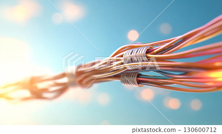 Fiber optic wires. Digital data transmission via fiber optic cable. 3d illustration. AI Generated. 130600712