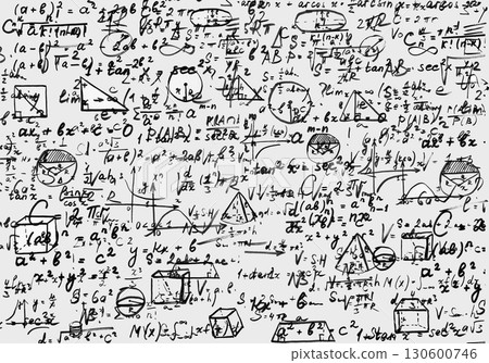 Mathematical Equations on white background. Scientific background concept 130600746