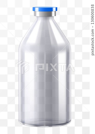 Transparent glass bottle for injections mockup. Vector illustration isolated on white background. Can be use for medicine, cosmetic and other. Ready for your design. EPS10. Realistic 3d vector 130600838